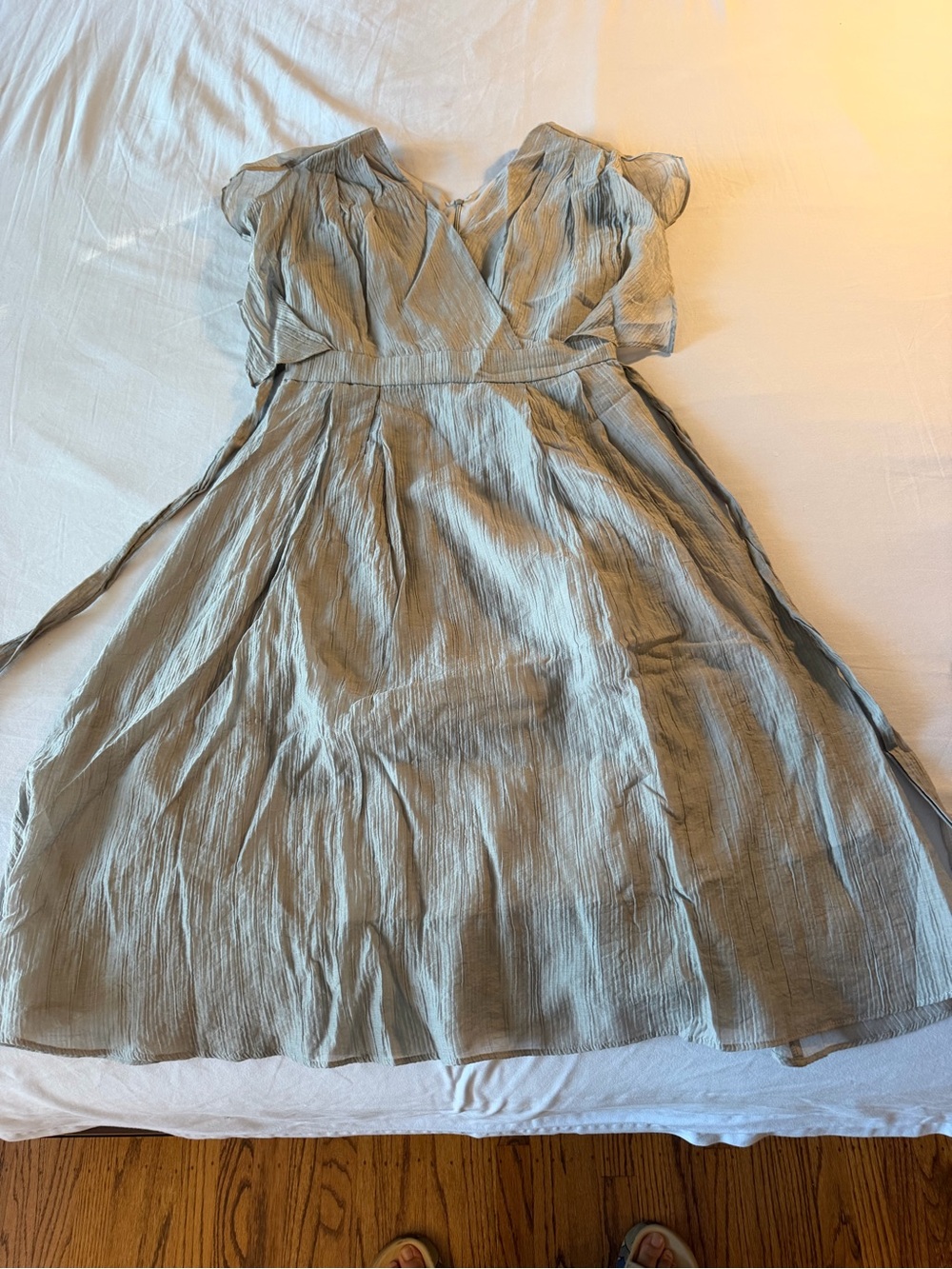 Light Grey Green V-Neck Midi Dress